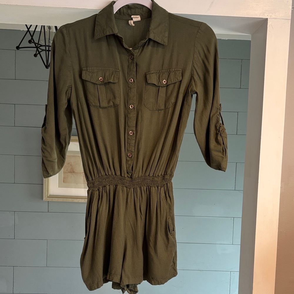 Olive Green Button-Up Romper